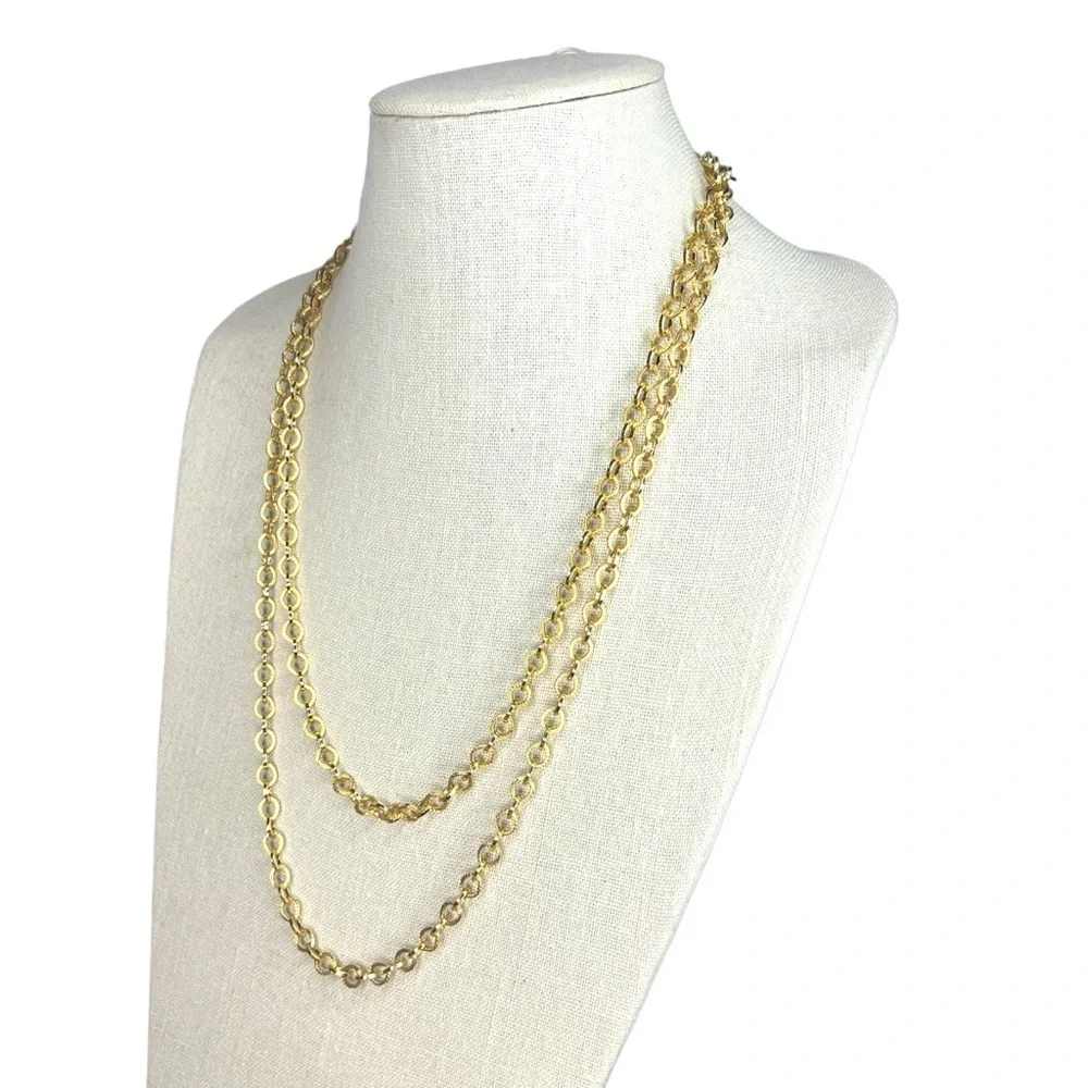 Vintage Textured Gold Link Chain Necklace
